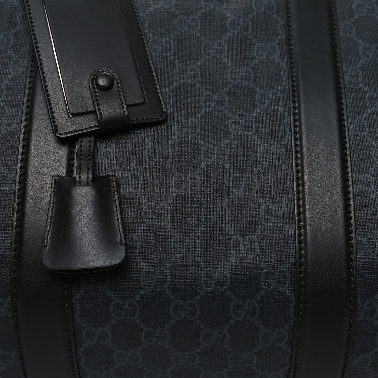 Soft GG Supreme Monogram Appia Calfskin Web Large Carry On Duffle Bag Black Grey