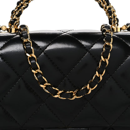 Chanel Shiny Lambskin Quilted Twisted Links Top Handle Flap Black 8 of 11