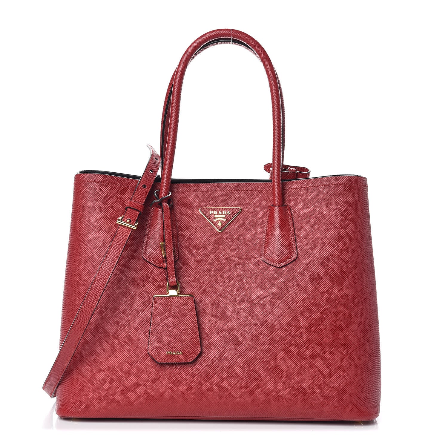 Prada Saffiano Cuir Large Double Bag Fuoco Black 1 of 14