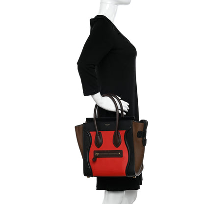 Celine Elephant Calfskin Micro Tri-Color Luggage Bright Red 2 of 10