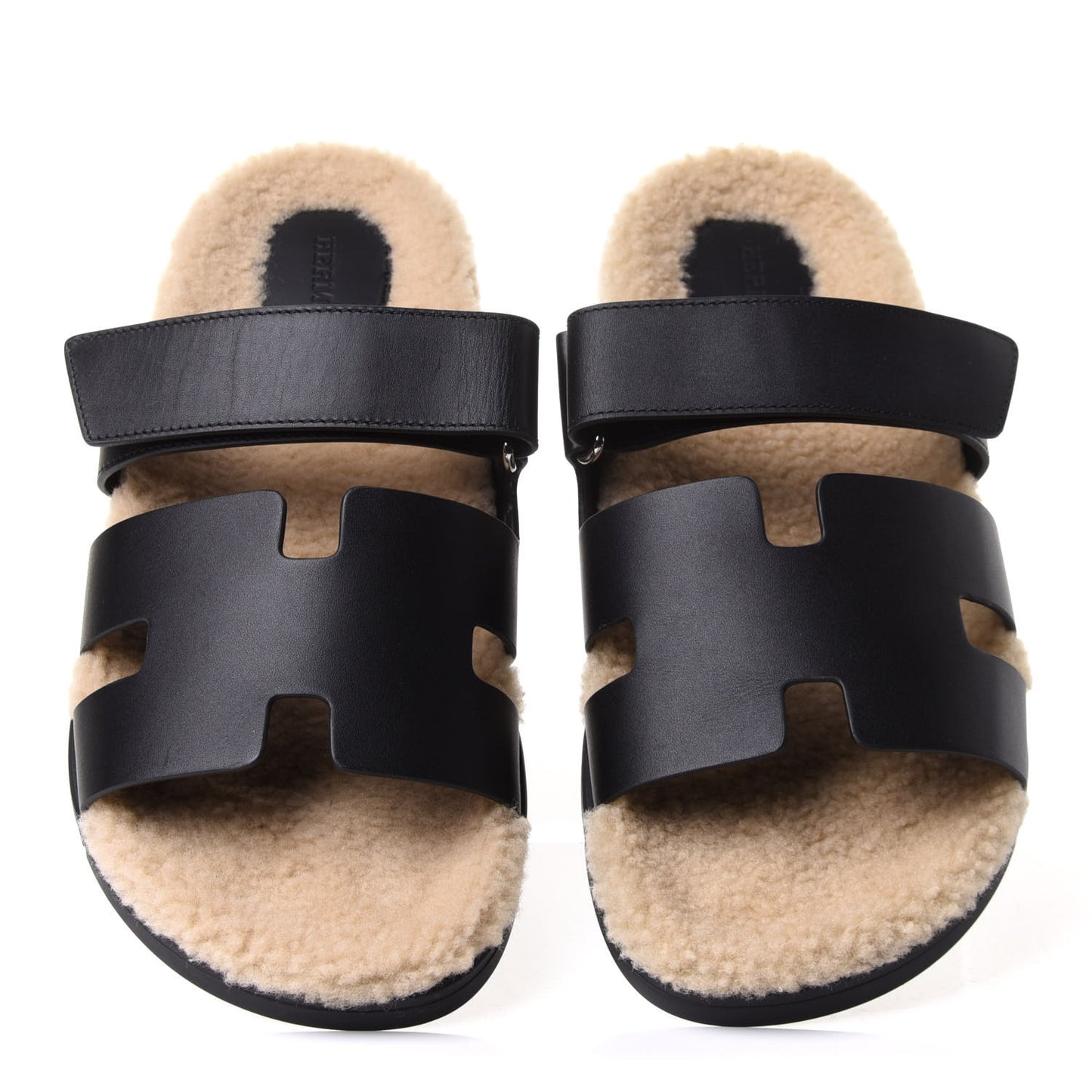 Calfskin Woolskin Mens Chypre Sandals 42.5 Black Ecru