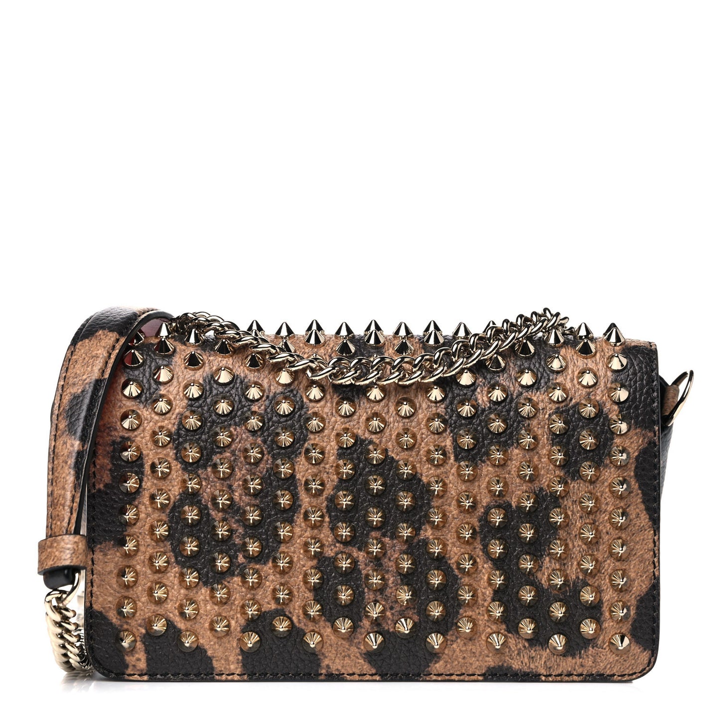 Calfskin Empire Leopard Spiked Zoompouch Crossbody Brown Gold