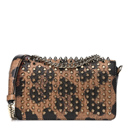 Christian Louboutin Calfskin Empire Leopard Spiked Zoompouch Crossbody Brown Gold 1 of 14