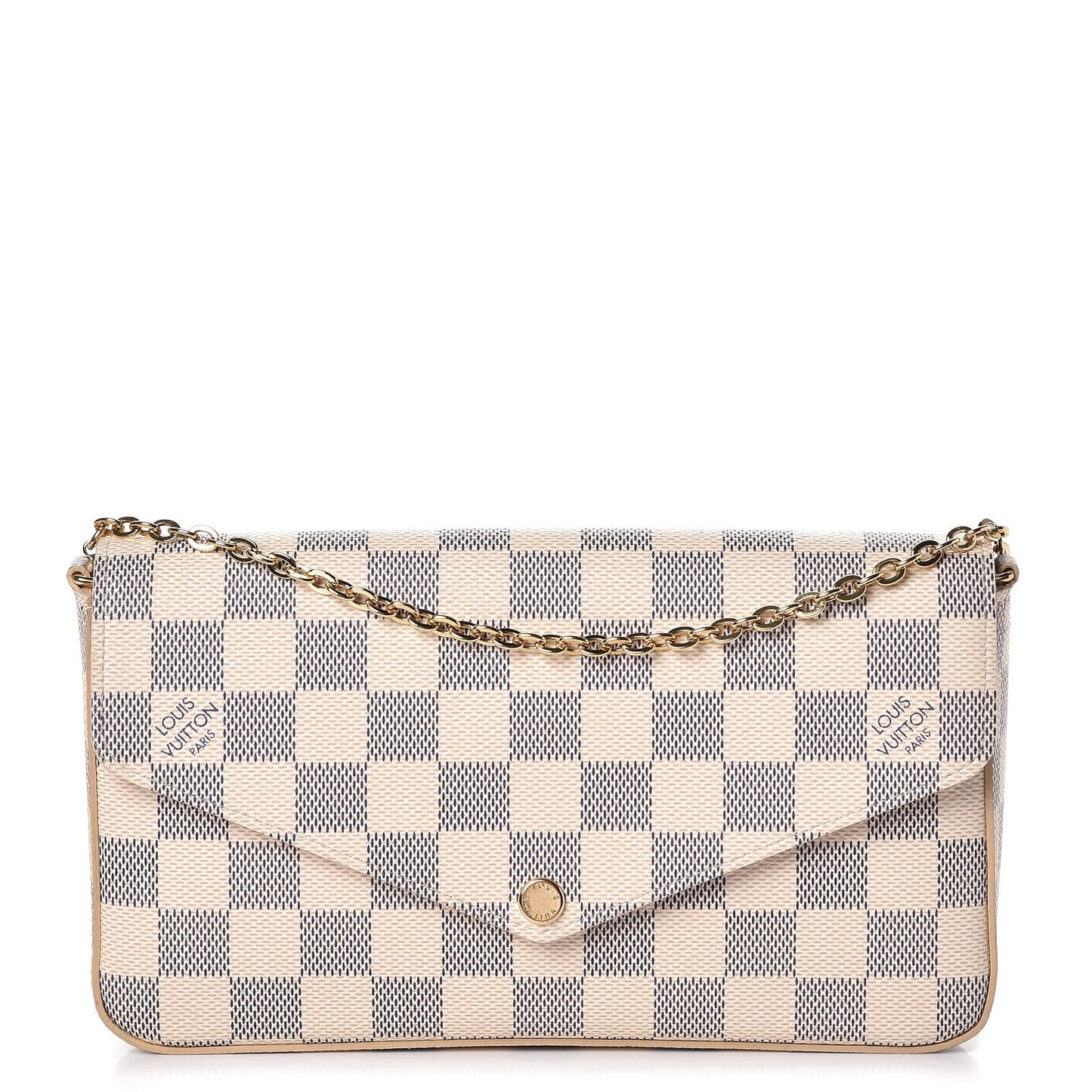 Damier Azur Pochette Felicie Chain Wallet Rose Ballerine