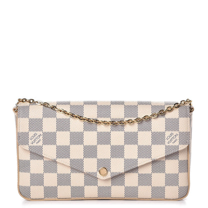 Louis Vuitton Damier Azur Pochette Felicie Chain Wallet Rose Ballerine 1 of 13