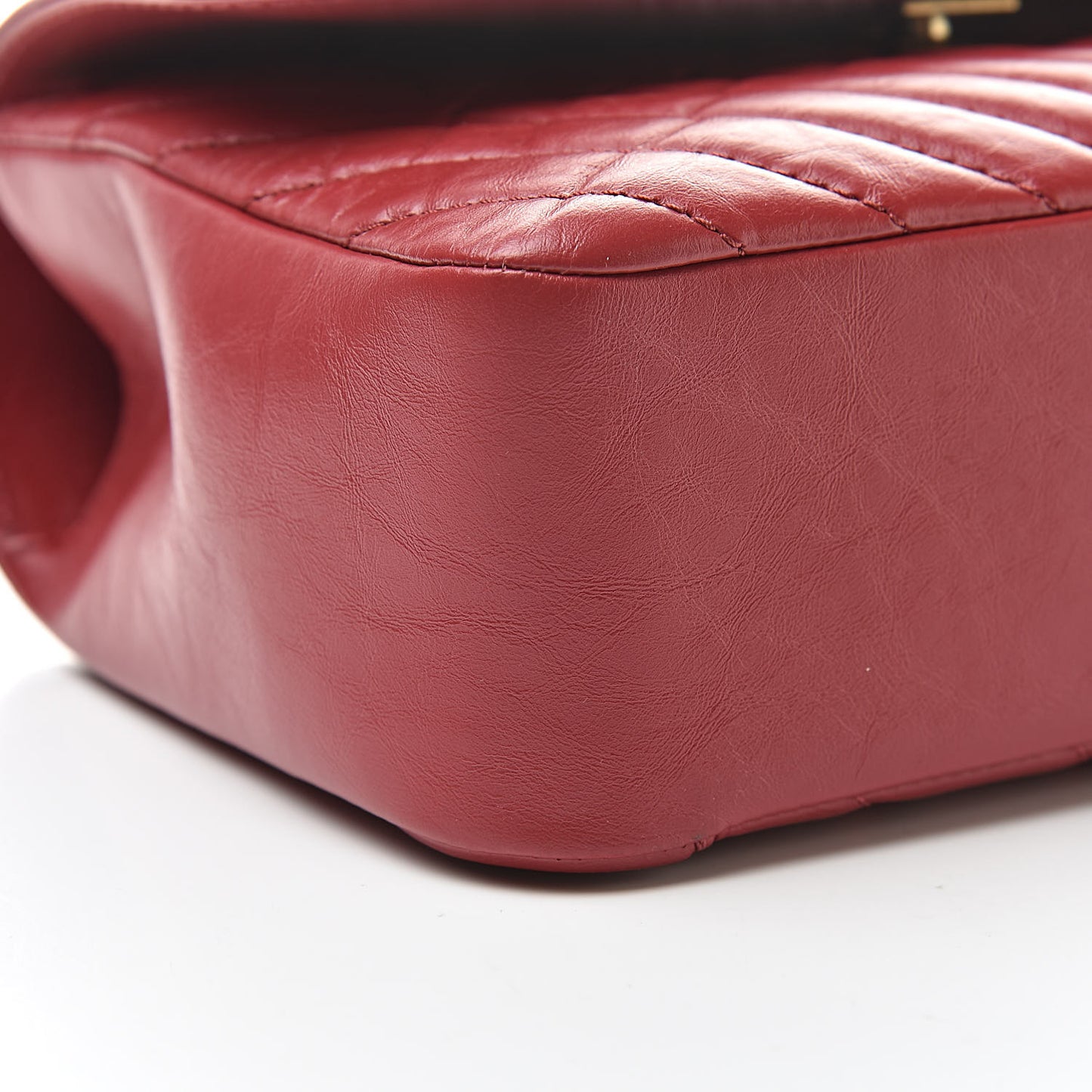 Calfskin Chevron Quilted Top Handle Flap Red