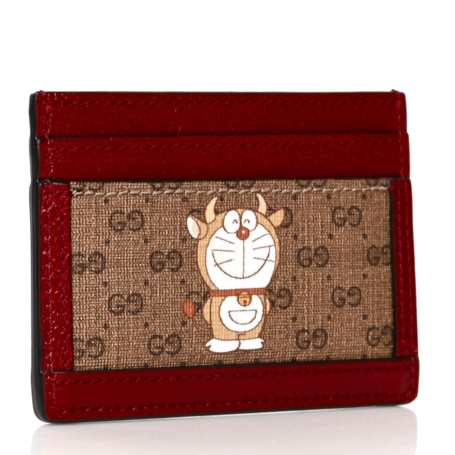 Gucci X DORAEMON Mini Vintage GG Supreme Monogram Card Holder Beige Cherry Red 3 of 7