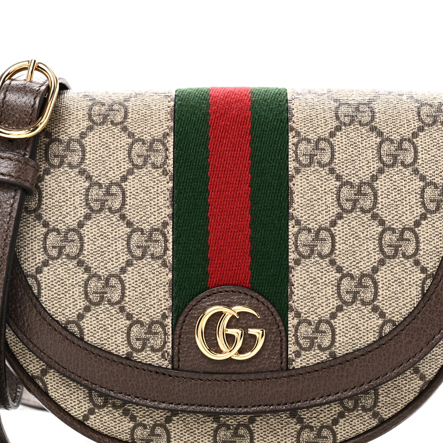 Gucci GG Supreme Monogram Textured Dollar Calfskin Web Mini Ophidia Flap Shoulder Bag Beige Ebony New Acero 8 of 11