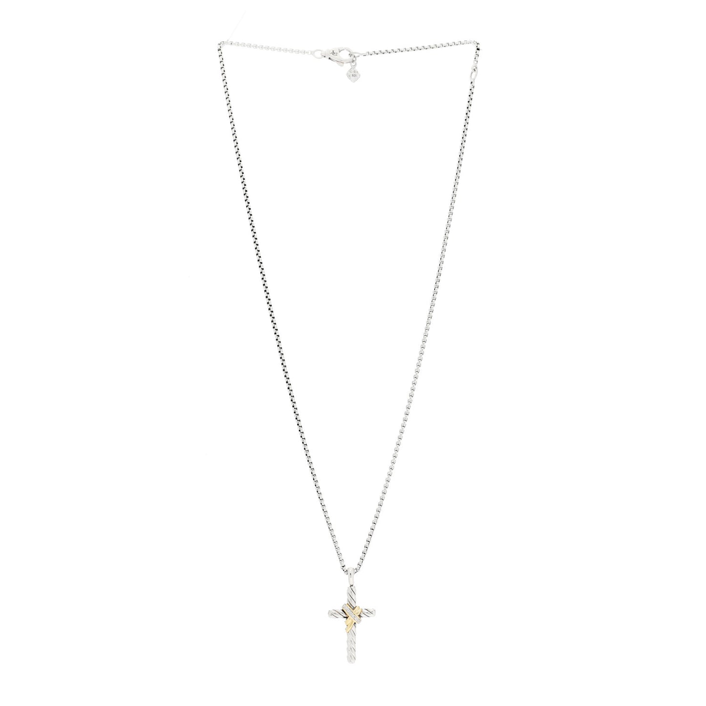 Sterling Silver 14K Yellow Gold Diamond 32mm X Cross Pendant Necklace