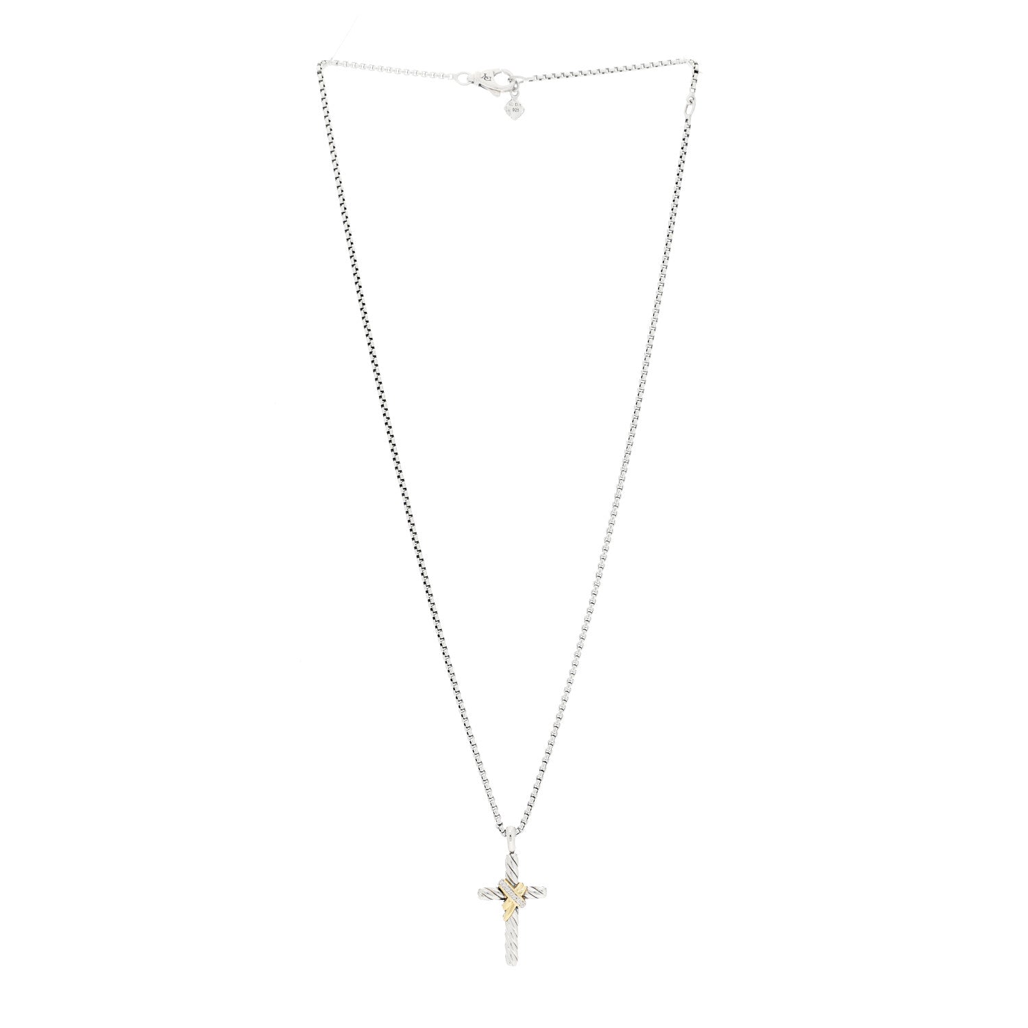 David Yurman Sterling Silver 14K Yellow Gold Diamond 32mm X Cross Pendant Necklace 2 of 4