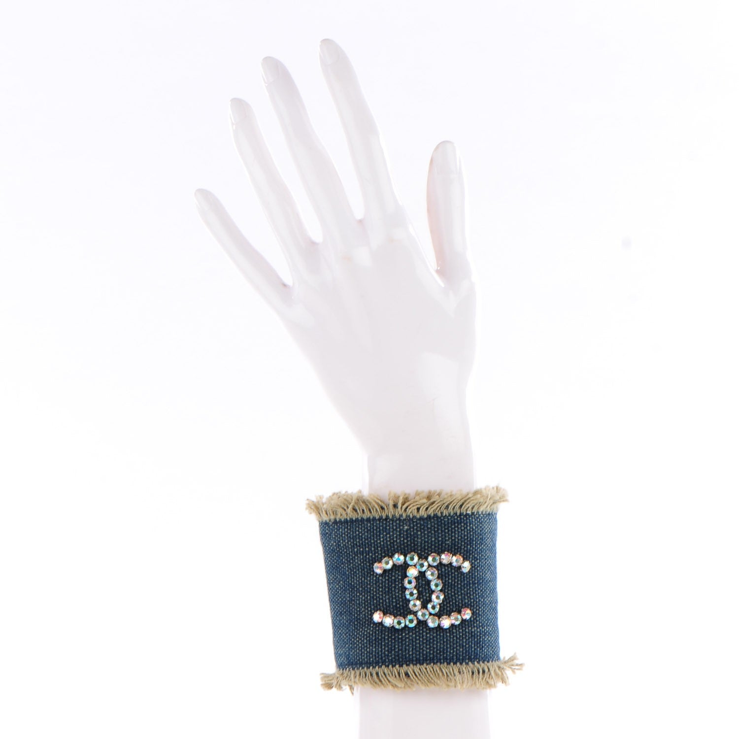 Chanel Denim Crystal CC Cuff 2 of 8