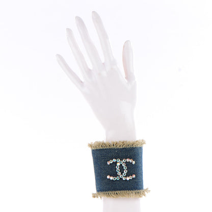 Chanel Denim Crystal CC Cuff 2 of 8