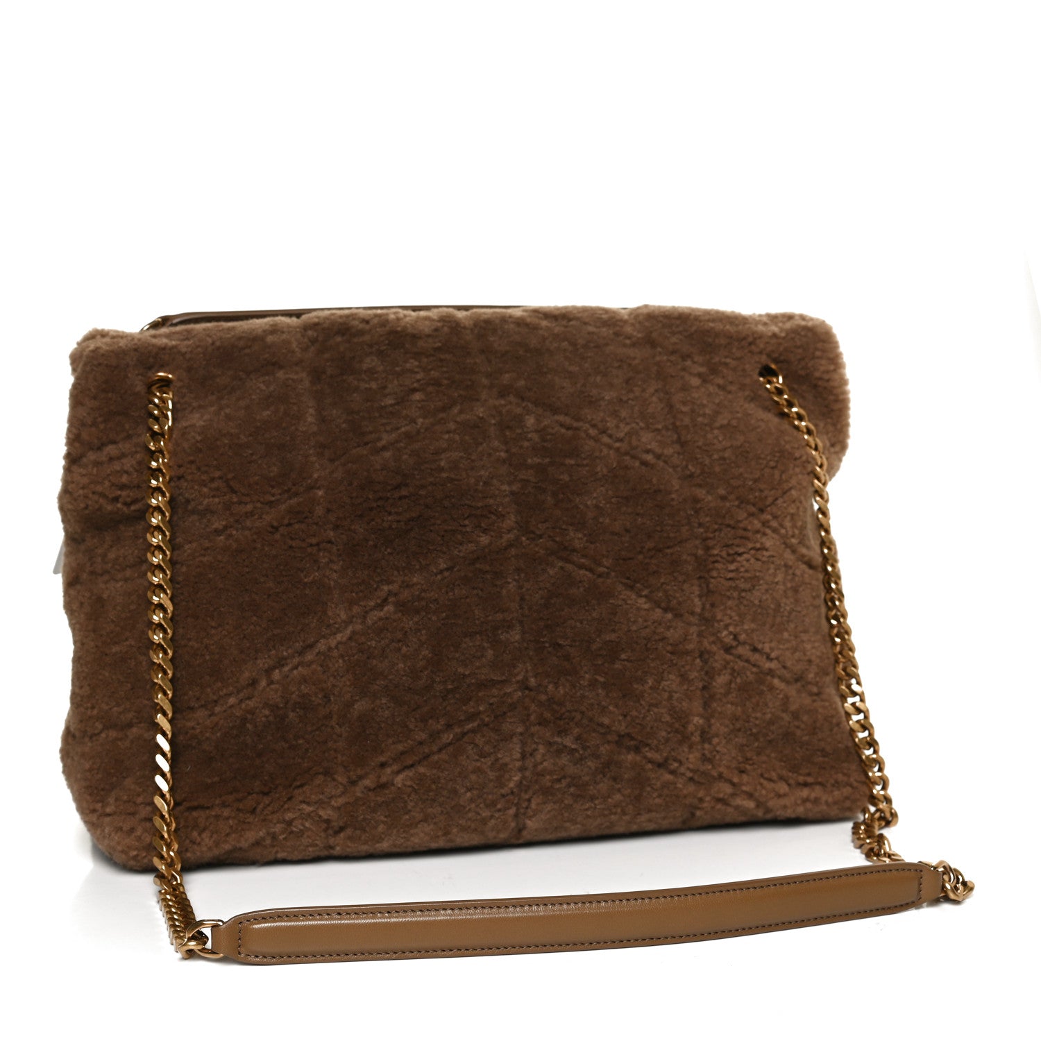 Saint Laurent Shearling Quilted Medium Loulou Monogram Chain Satchel Natural Brown 2 of 10