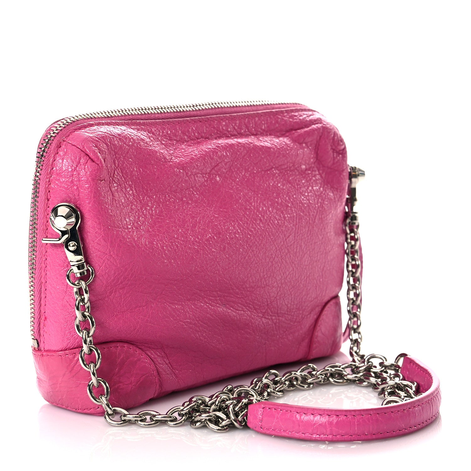 Balenciaga Agneau Arena Classic Silver Hardware Pouch With A Chain Crossbody Rose Flamingo 3 of 11