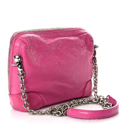 Balenciaga Agneau Arena Classic Silver Hardware Pouch With A Chain Crossbody Rose Flamingo 3 of 11
