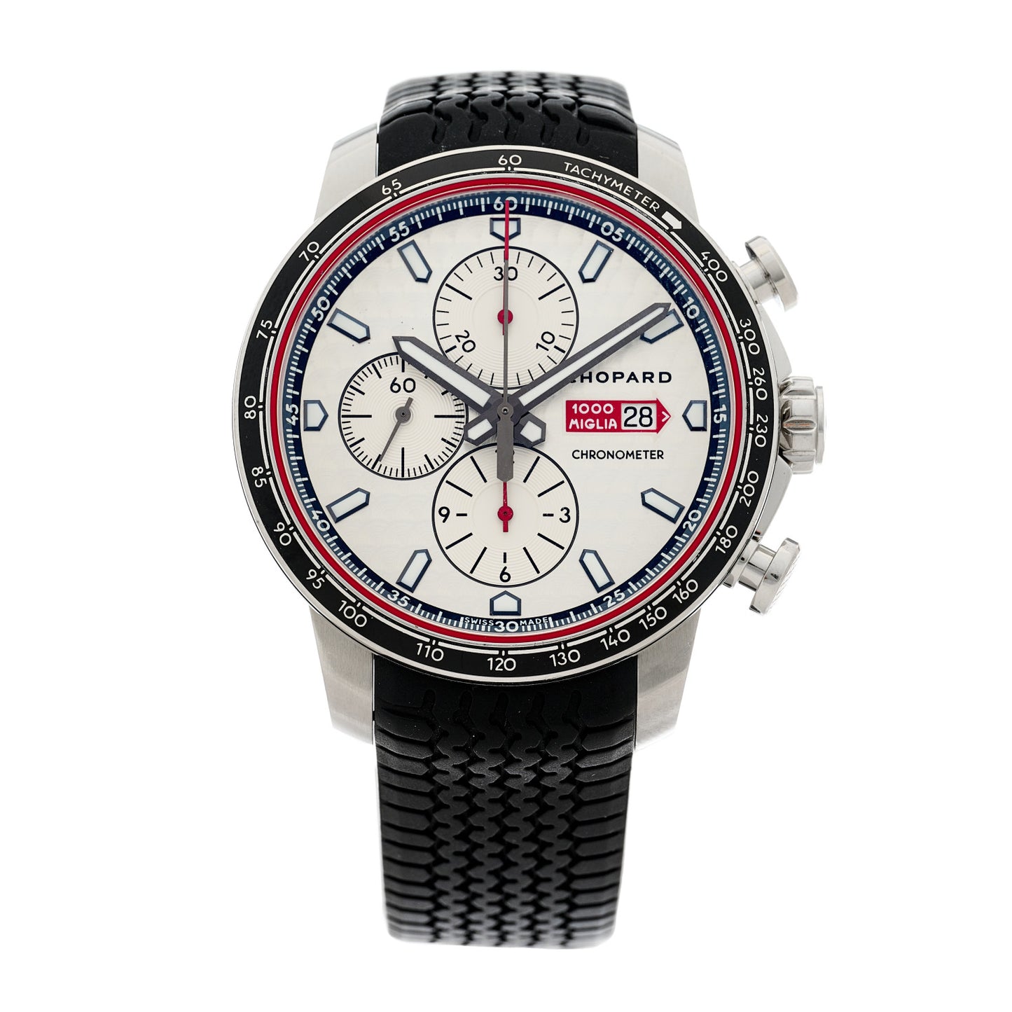 Stainless Steel Rubber 44mm Mille Miglia Chronograph Automatic Watch Silver