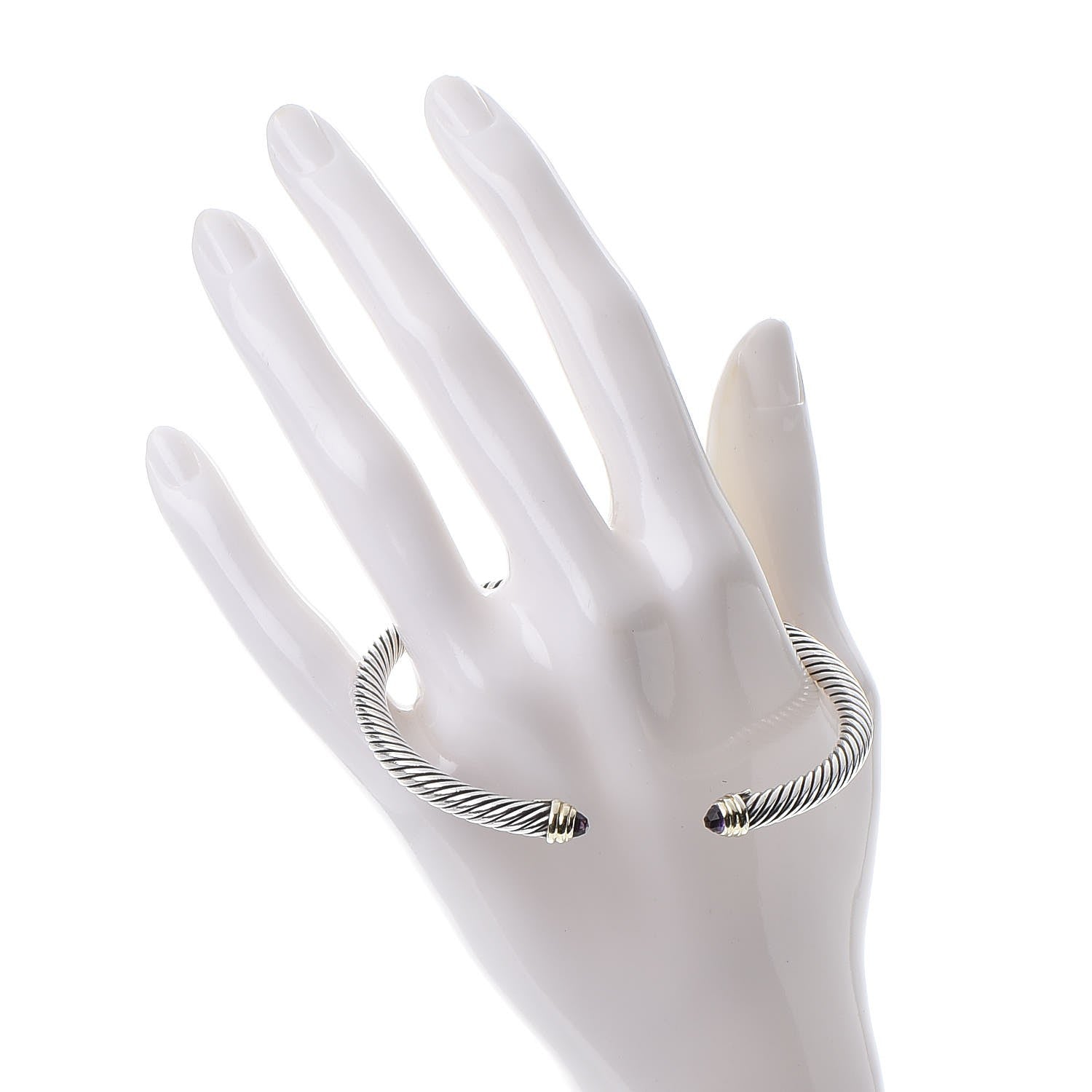 David Yurman Sterling Silver 14K Yellow Gold Amethyst 5mm Cable Classics Petite Color Bracelet 2 of 5