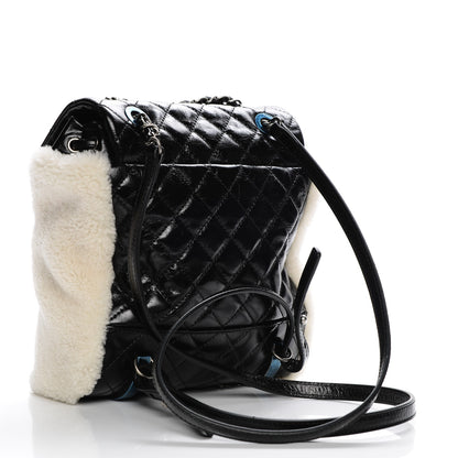 Chanel Glazed Calfskin Shearling Quilted Small Mountain Backpack Black Ivory 3 of 7