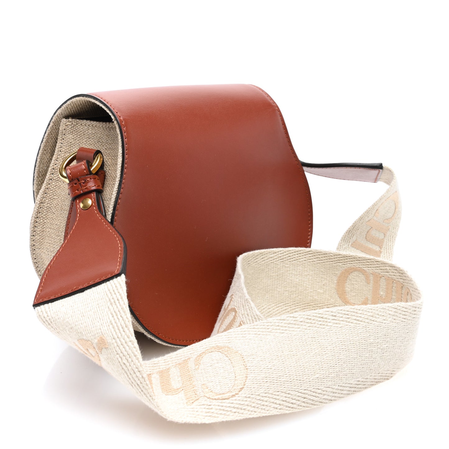Linen Calfskin Small Marcie Saddle Bag Sepia Brown
