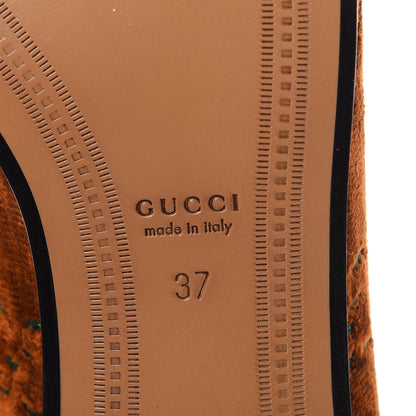 Gucci Velvet GG Monogram Horsebit Womens Jordaan Loafers 37 Cognac Green 6 of 9