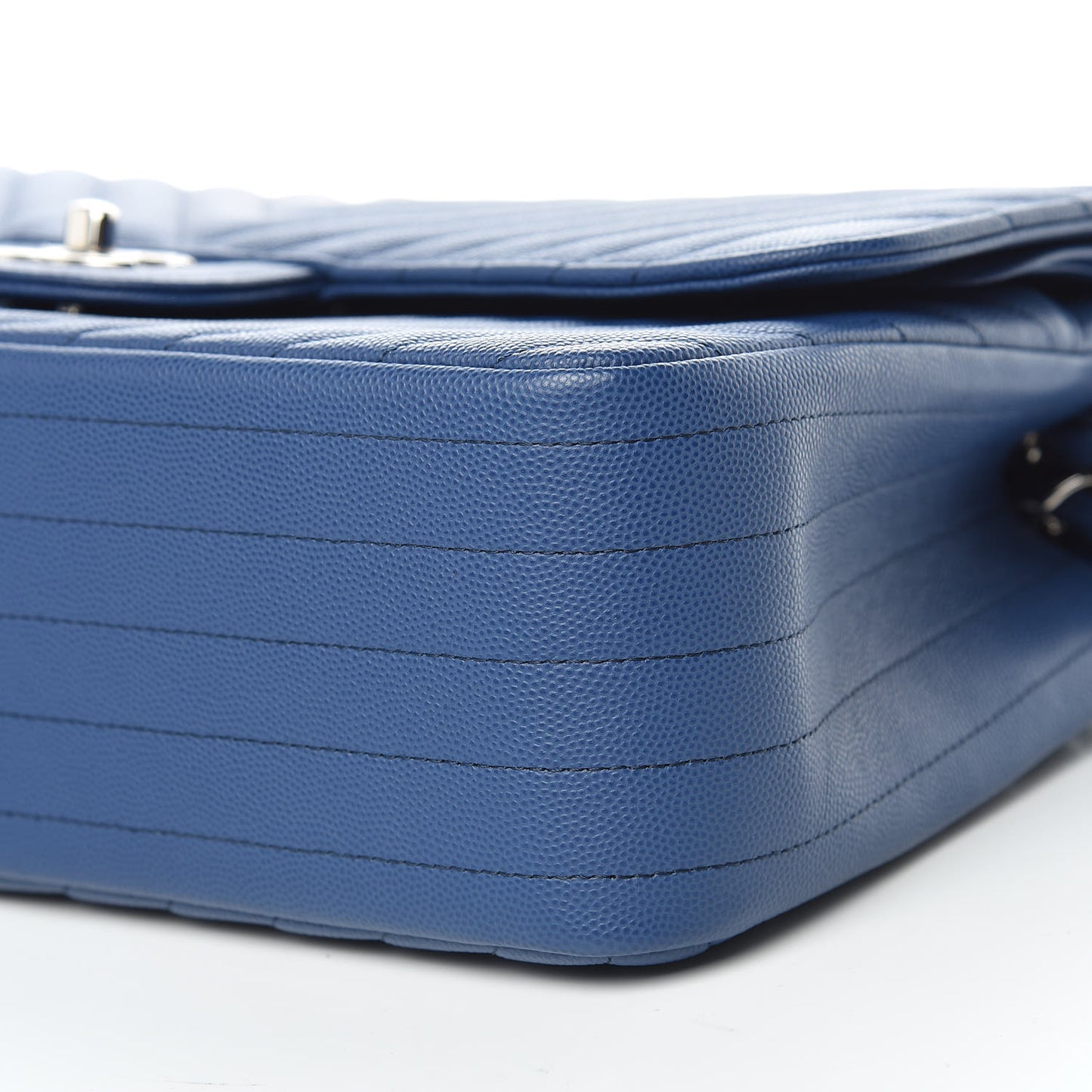 Caviar Chevron Quilted Jumbo Double Flap Blue