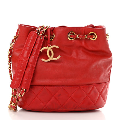 Chanel Lambskin CC Drawstring Shoulder Bag Red 2 of 20