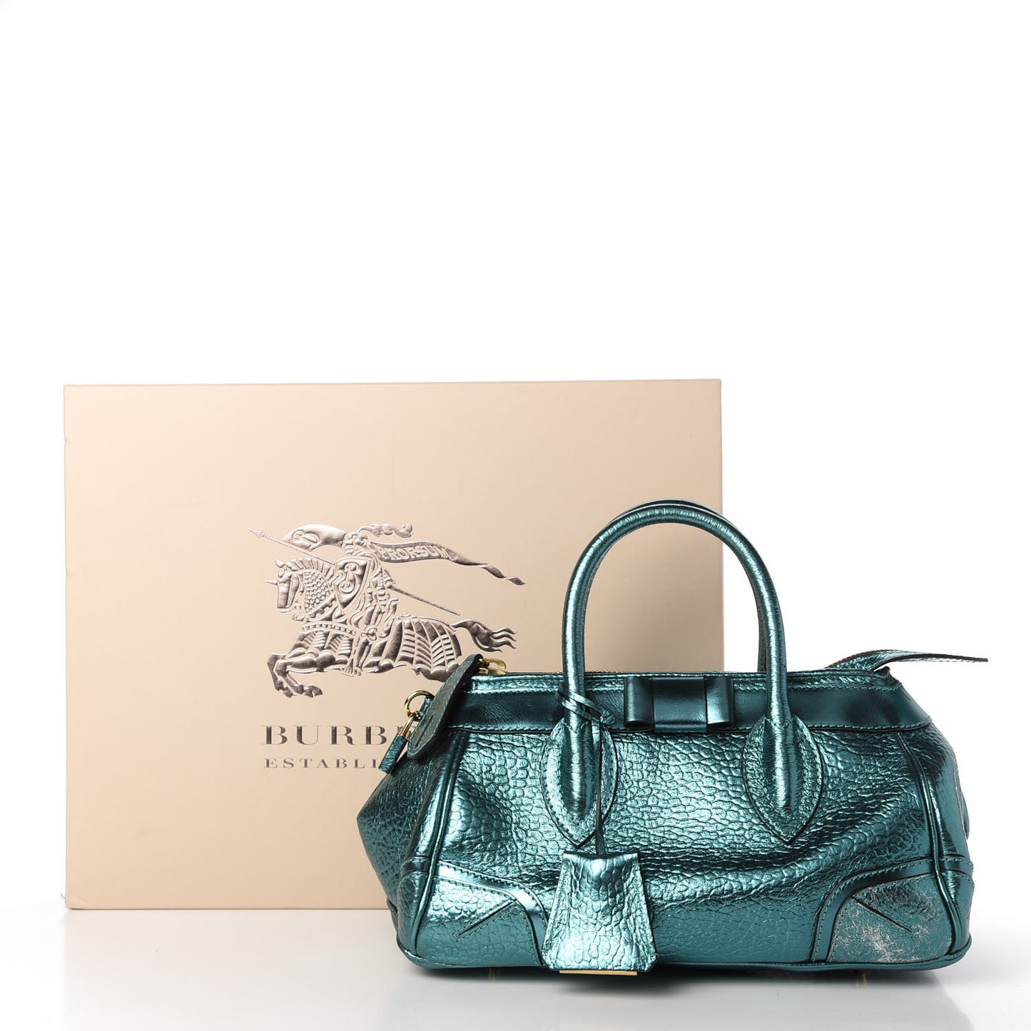 Metallic Calfskin Blaze Satchel Petrol Blue