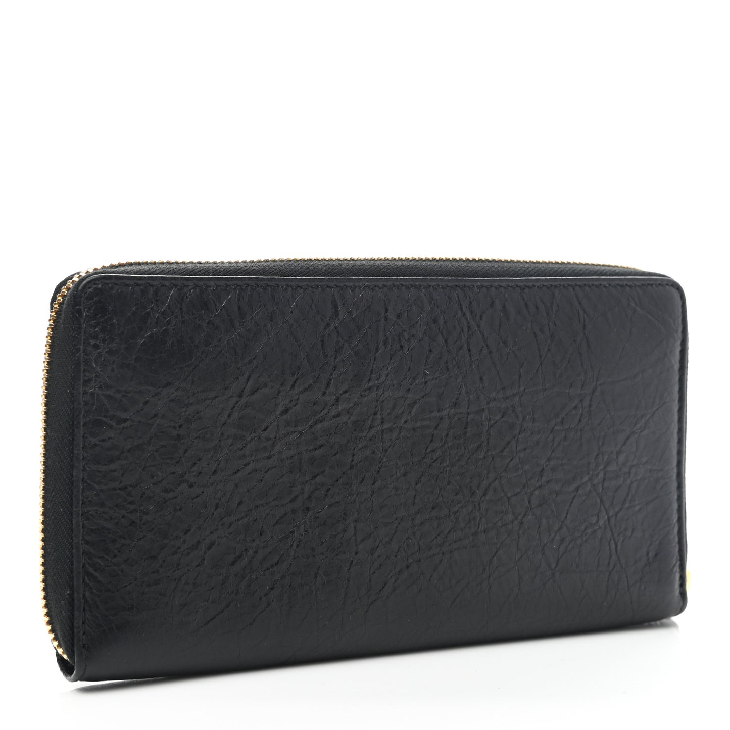 Agneau Classic Gold Hardware Continental Zip Around Wallet Black