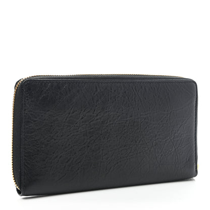 Balenciaga Agneau Classic Gold Hardware Continental Zip Around Wallet Black 3 of 10