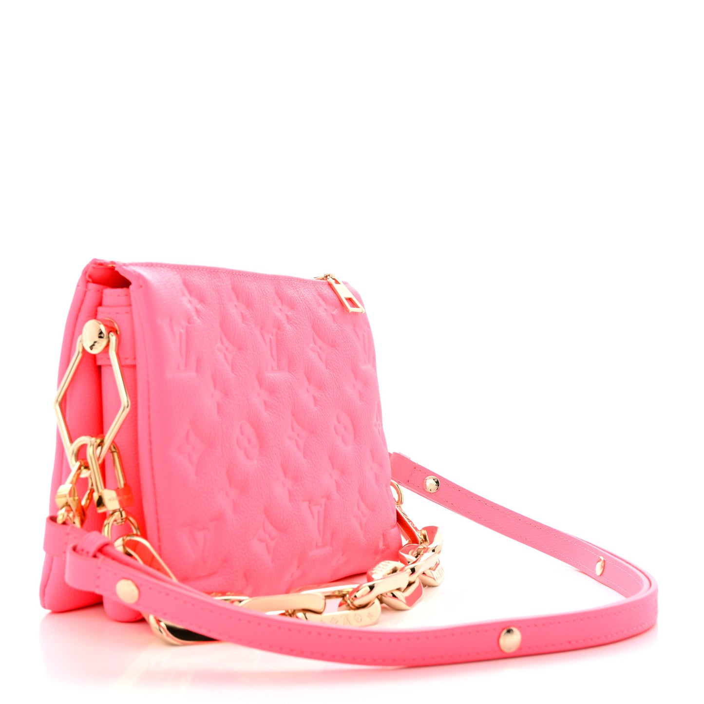 Calfskin Embossed Monogram Coussin BB Rose Fluo