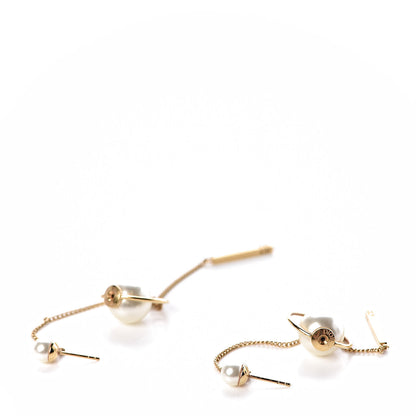 Christian Dior Pearl Tribales Dangle Chain Earrings Gold 4 of 5