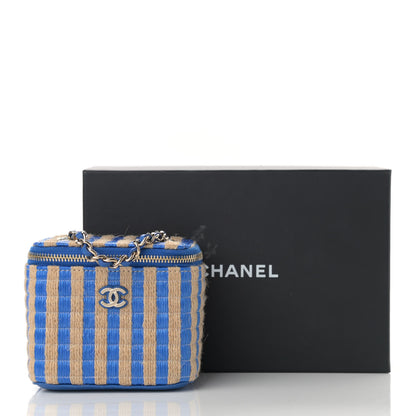 Chanel Raffia Jute Striped Mini Vanity Case With Chain Blue Beige 11 of 11