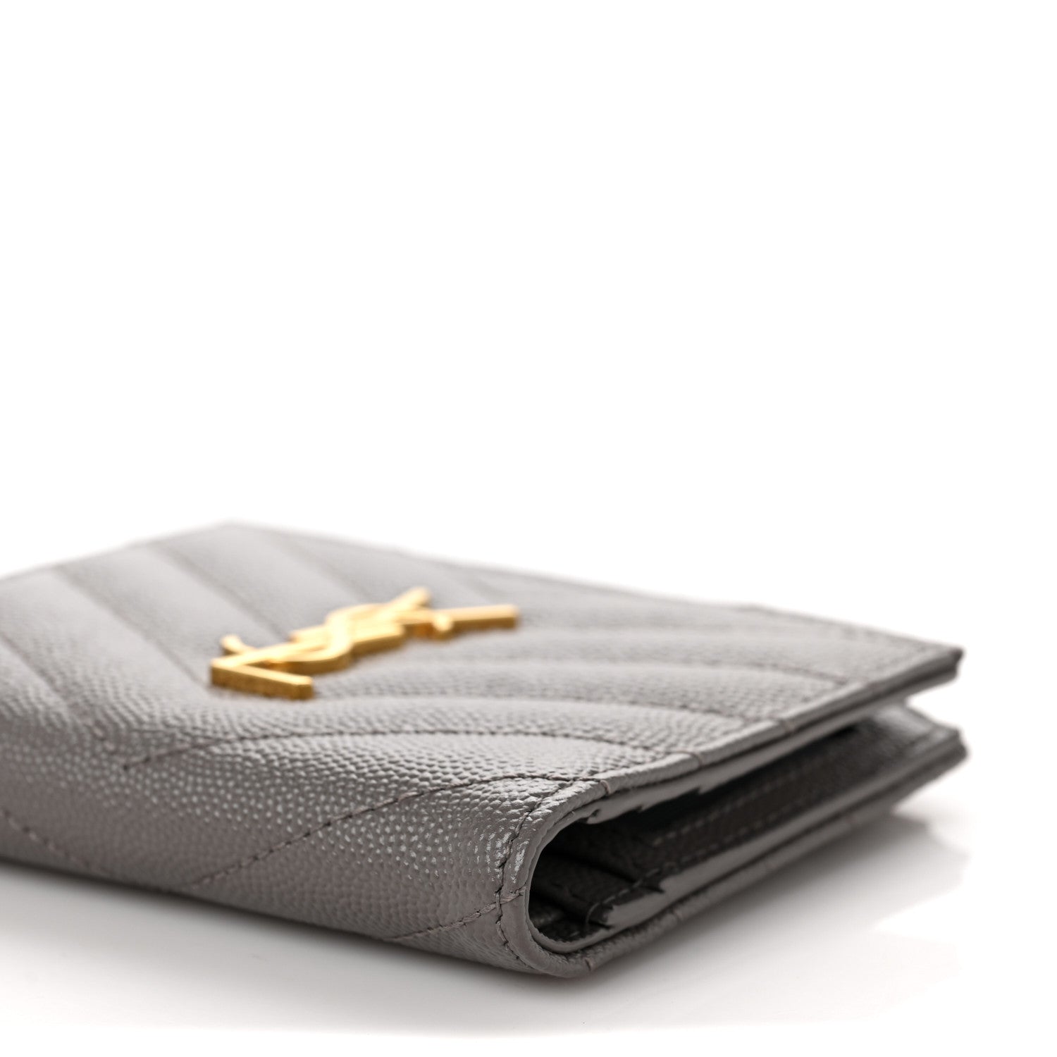 Saint Laurent Grain De Poudre Matelasse Chevron Monogram Zipped Card Case Tech Fog 8 of 9