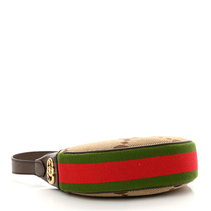 Gucci Monogram Jumbo GG Textured Dollar Calfskin Web Mini Ophidia Half Moon Hobo Camel Ebony New Acero 3 of 11