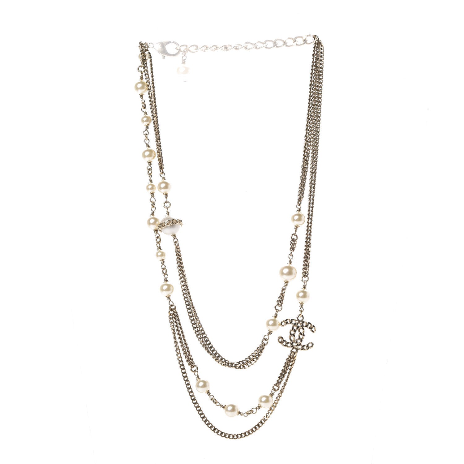 Chanel Pearl Chain CC Multi Strand Necklace Gold 3 of 5