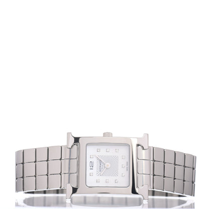 Hermes Stainless Steel Diamond Mother of Pearl 21mm Heure H Hour Quartz Watch 2 of 5
