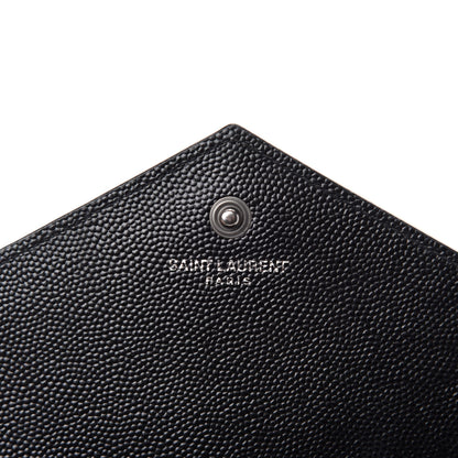 Saint Laurent Grain De Poudre Matelasse Chevron Monogram Chain Wallet Black White 8 of 11