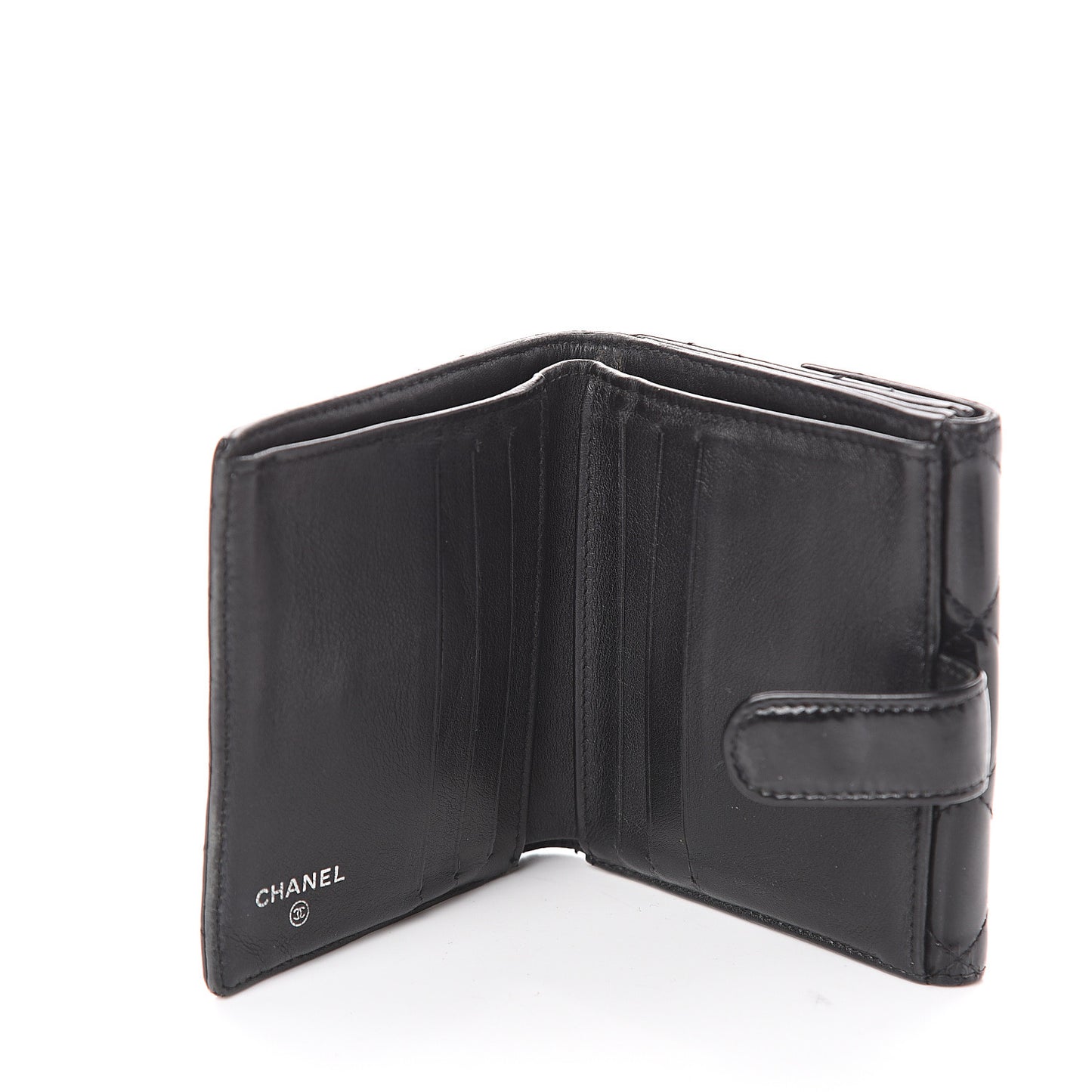 Patent Quilted Compact French Flap Wallet Black