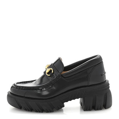 Gucci Cordovan Lux Womens Horsebit 45mm Platform Loafers 37 Black 1 of 8