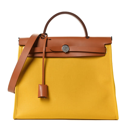 Hermes Vache Hunter Toile Officier Herbag Zip PM 31 PM Natural Jaune De Naples 1 of 12