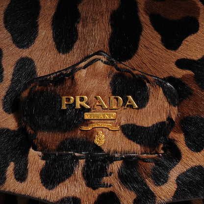 Prada Calf Hair Leopard Print Pushlock Envelope Clutch Miele 9 of 9