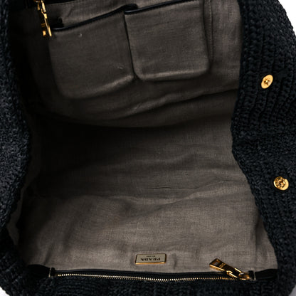 Prada Raffia Crochet Large Tote Black 5 of 14