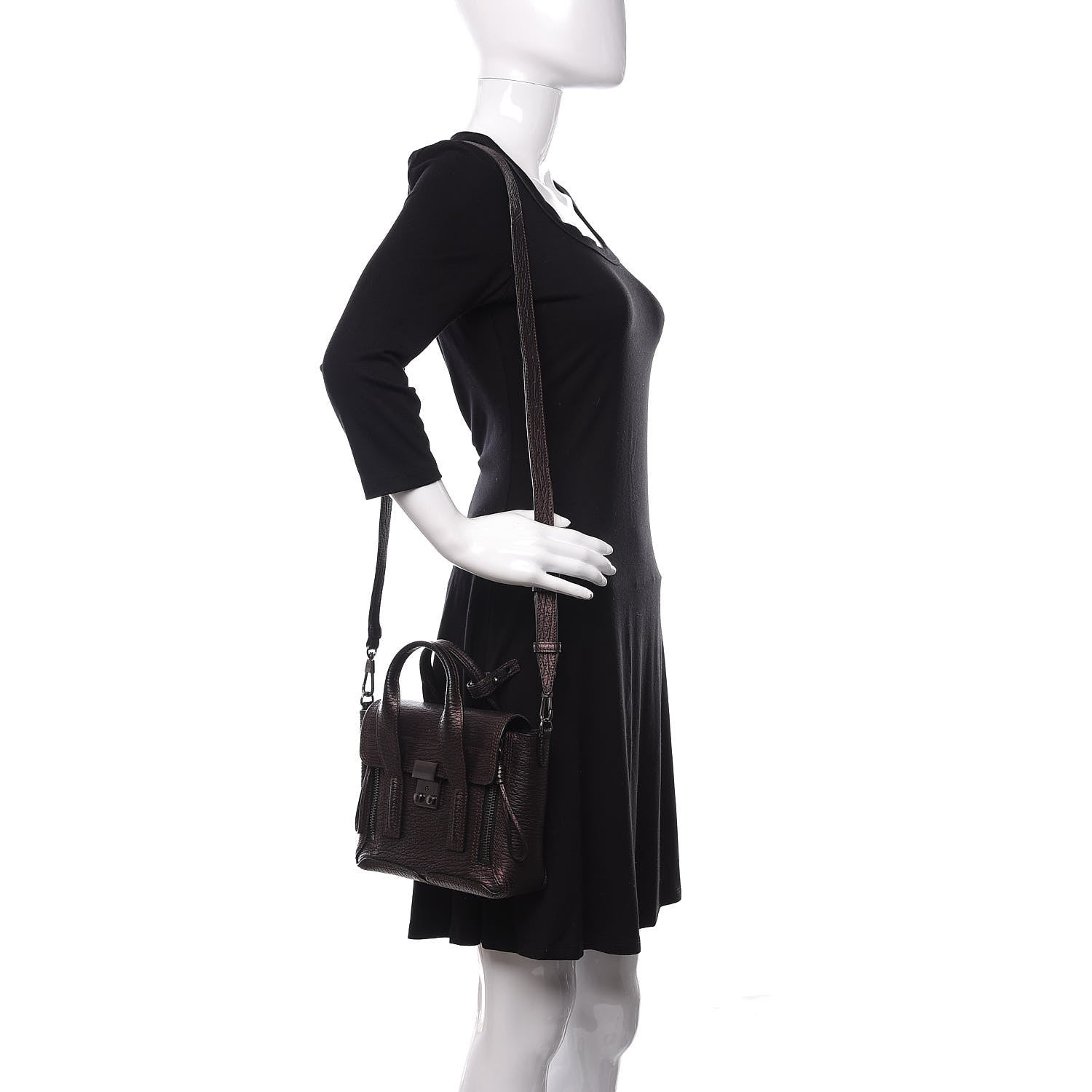 3.1 Phillip Lim 3.1 Metallic Textured Calfskin Mini Pashli Satchel Burgundy 2 of 13