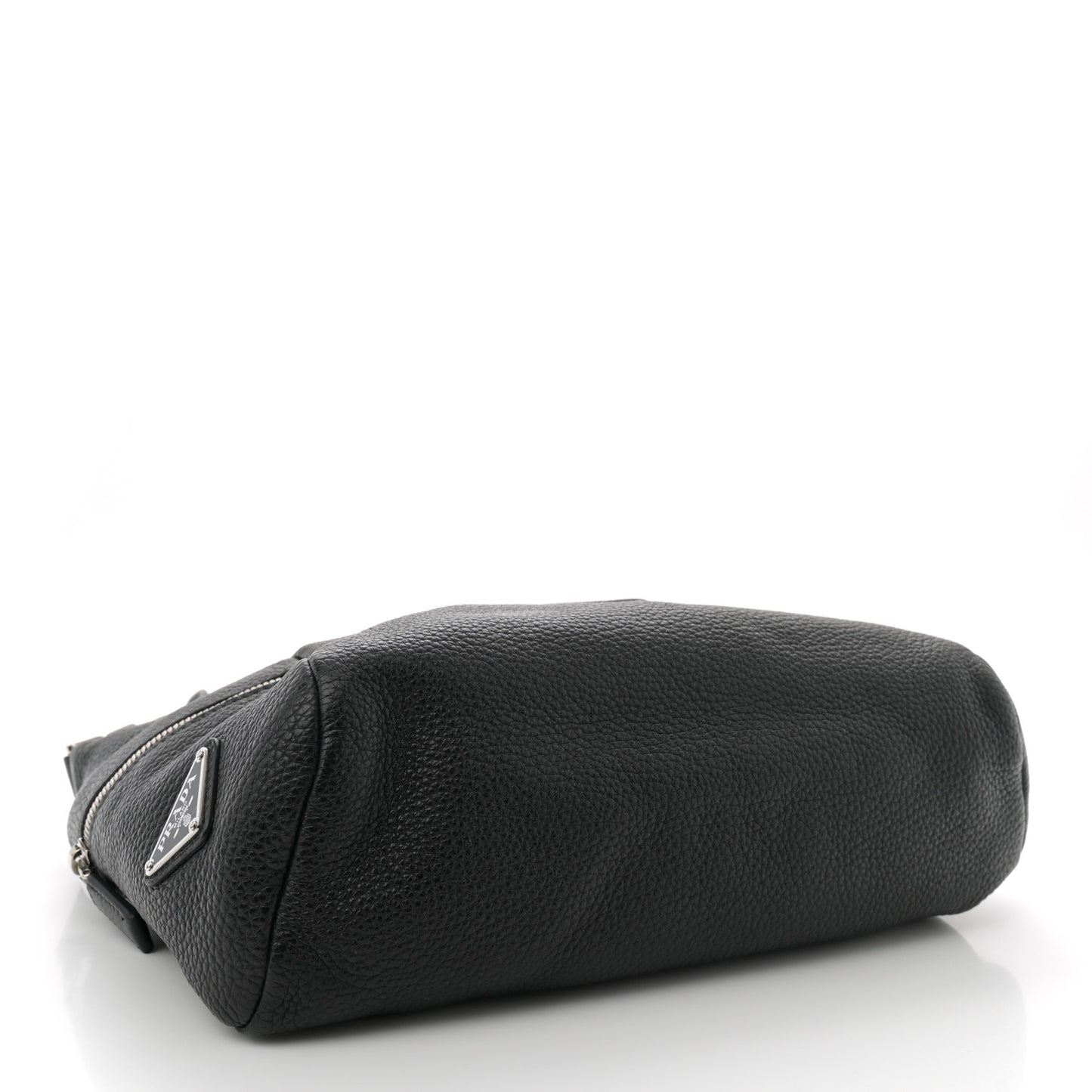 Vitello Daino Triangle Logo Embossed Shoulder Bag Black