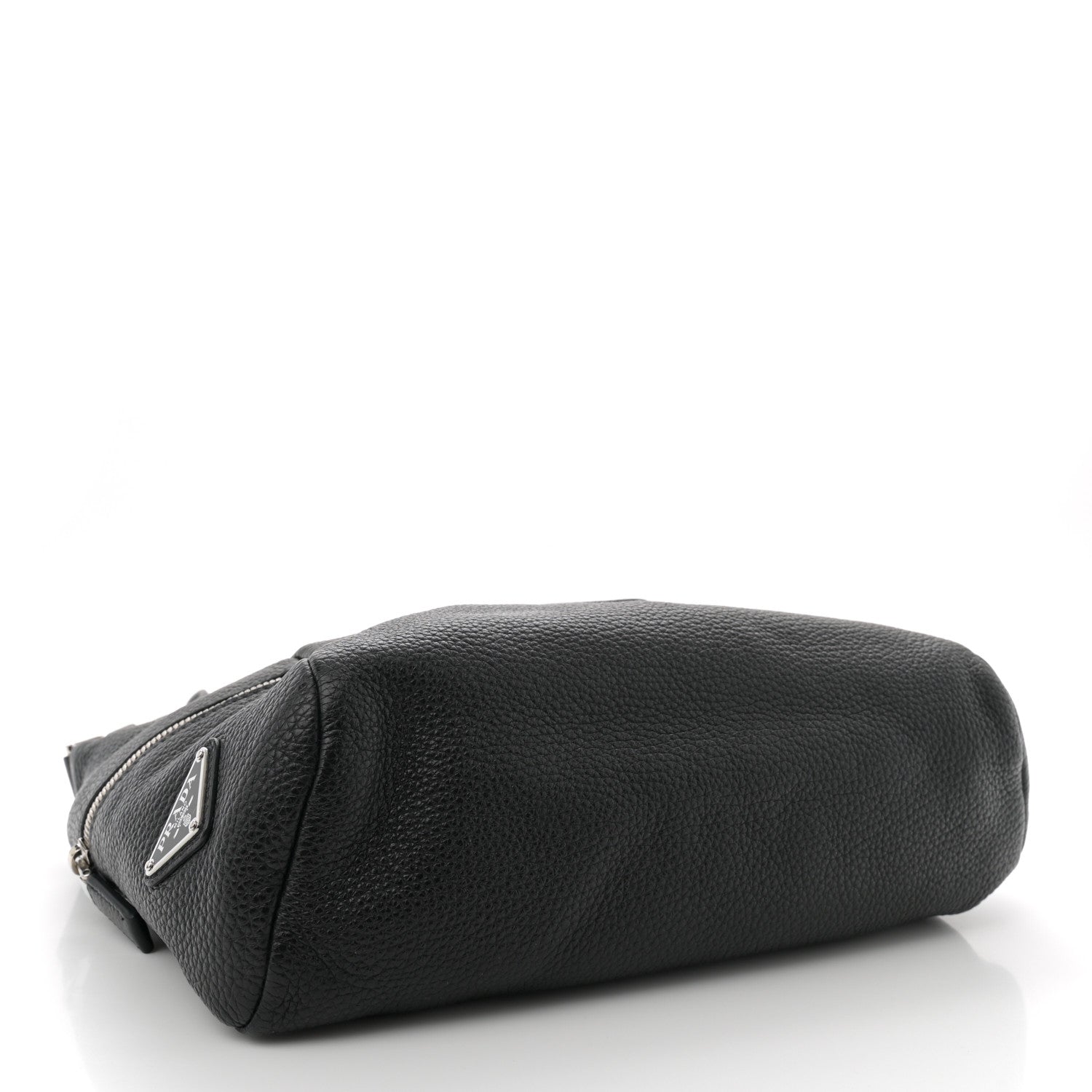 Prada Vitello Daino Triangle Logo Embossed Shoulder Bag Black 4 of 10