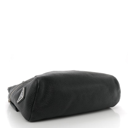 Prada Vitello Daino Triangle Logo Embossed Shoulder Bag Black 4 of 10