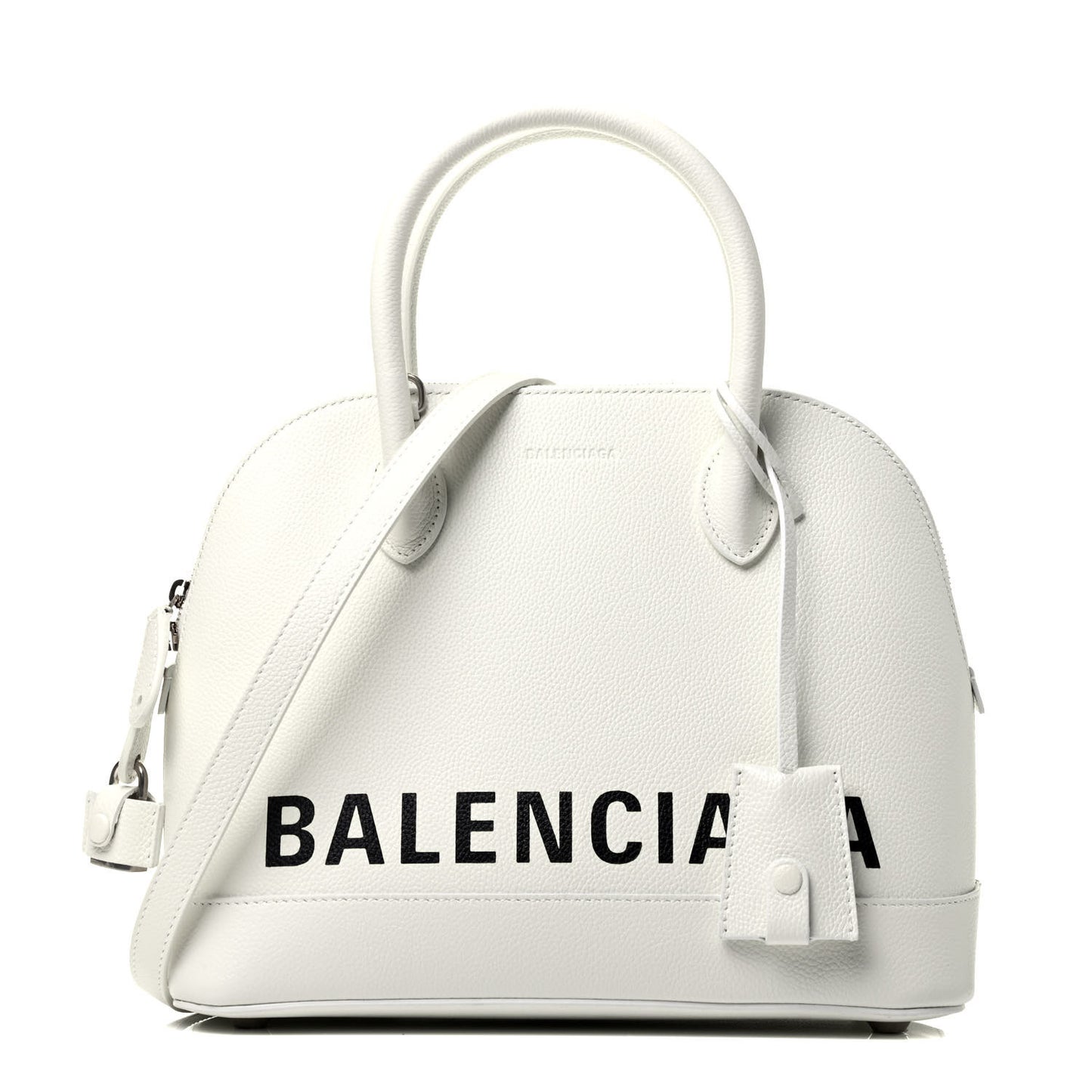 Grained Calfskin Logo S Ville Top Handle Bag White Black