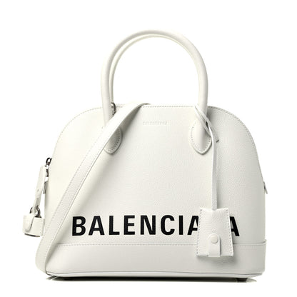Balenciaga Grained Calfskin Logo S Ville Top Handle Bag White Black 1 of 3