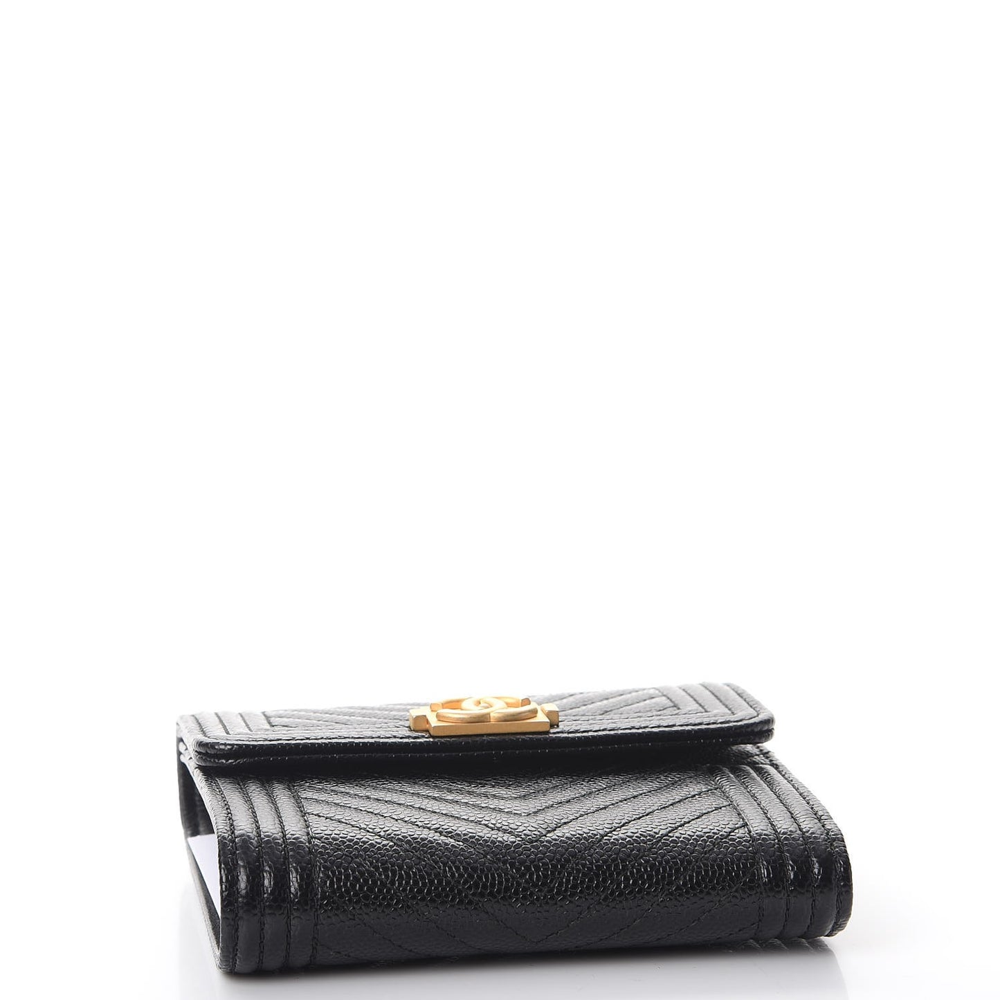 Caviar Chevron Quilted Boy Compact Wallet Black