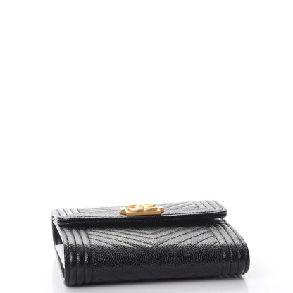 Chanel Caviar Chevron Quilted Boy Compact Wallet Black 4 of 9